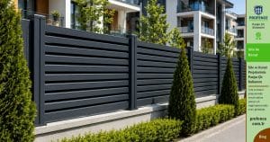 Site ve konut projelerinde kullanılan modern panjur çit sistemlerinin çevre düzenine uyum sağlayan uygulama görünümü.
