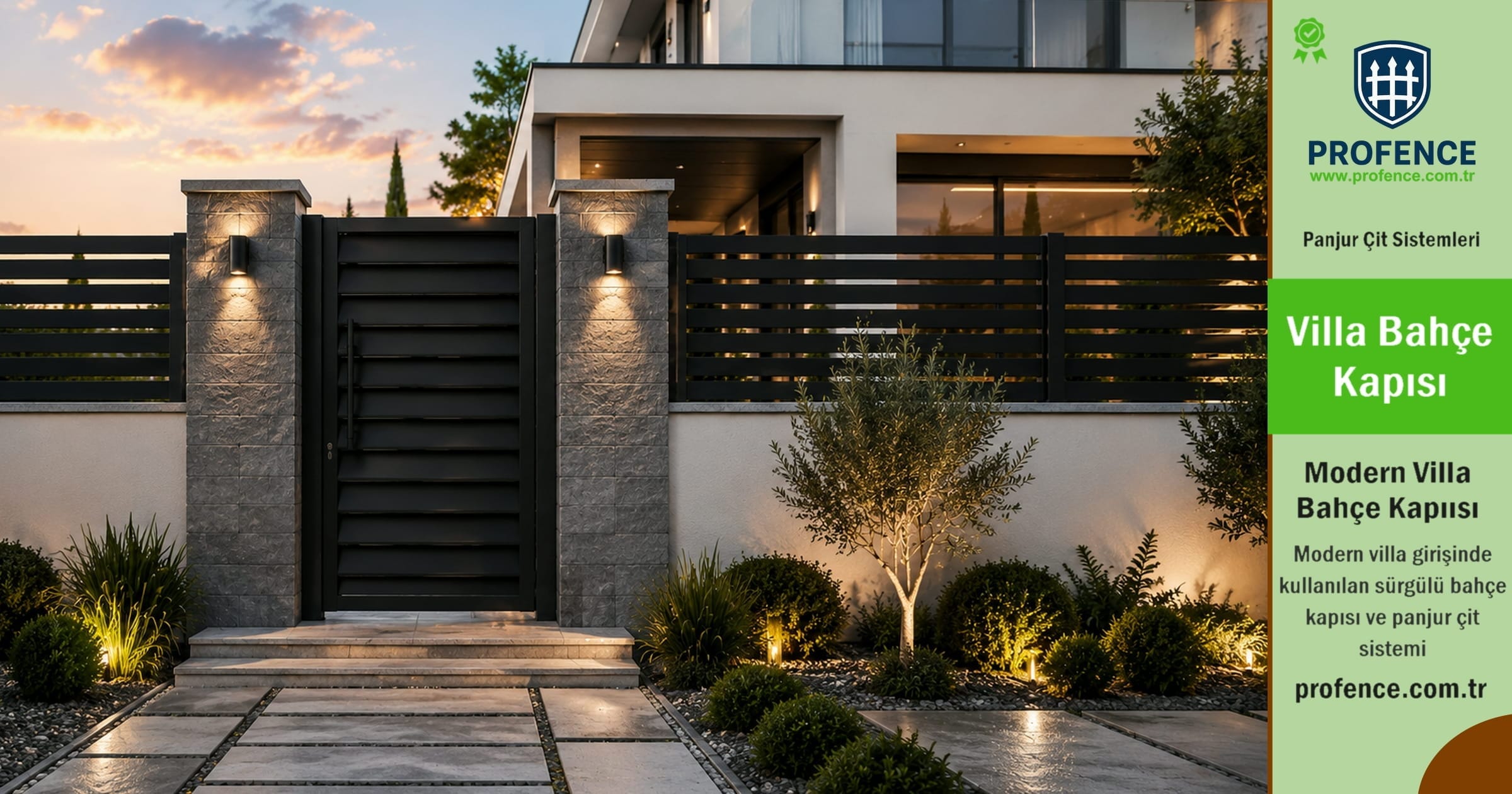 Şık tasarıma sahip villa bahçe kapısı uygulaması