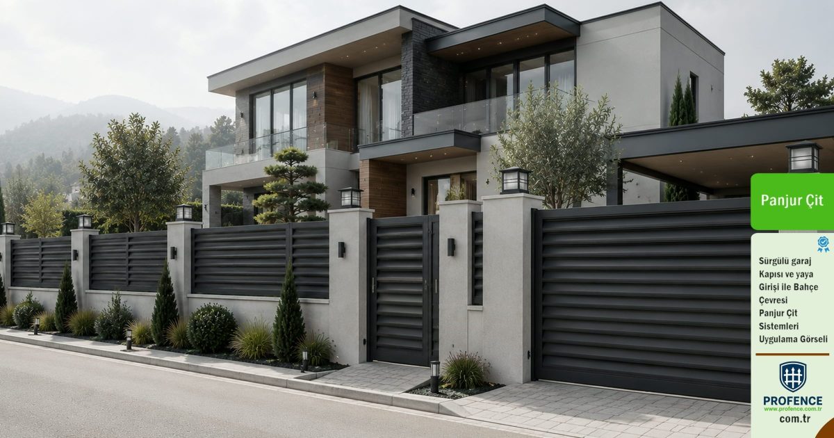Bahçe Çiti İle Çevrelenen Villanın Garaj Kapısı İle Uyum Görünümü